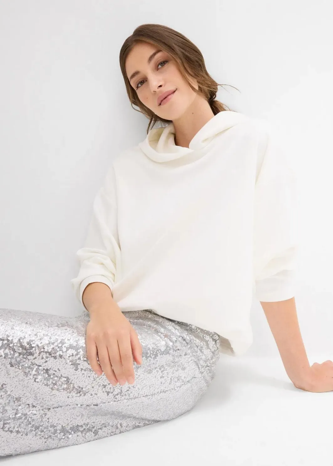 Damen bonprix Sweat|Bekleidung·Blusen & Tuniken|Hoodie aus leicht glänzendem Viskose-Mix