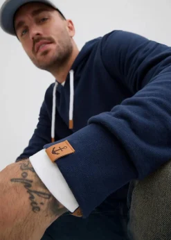 Herren bonprix Große Größen|Sweat|Hoodie mit Lederimitat Details
