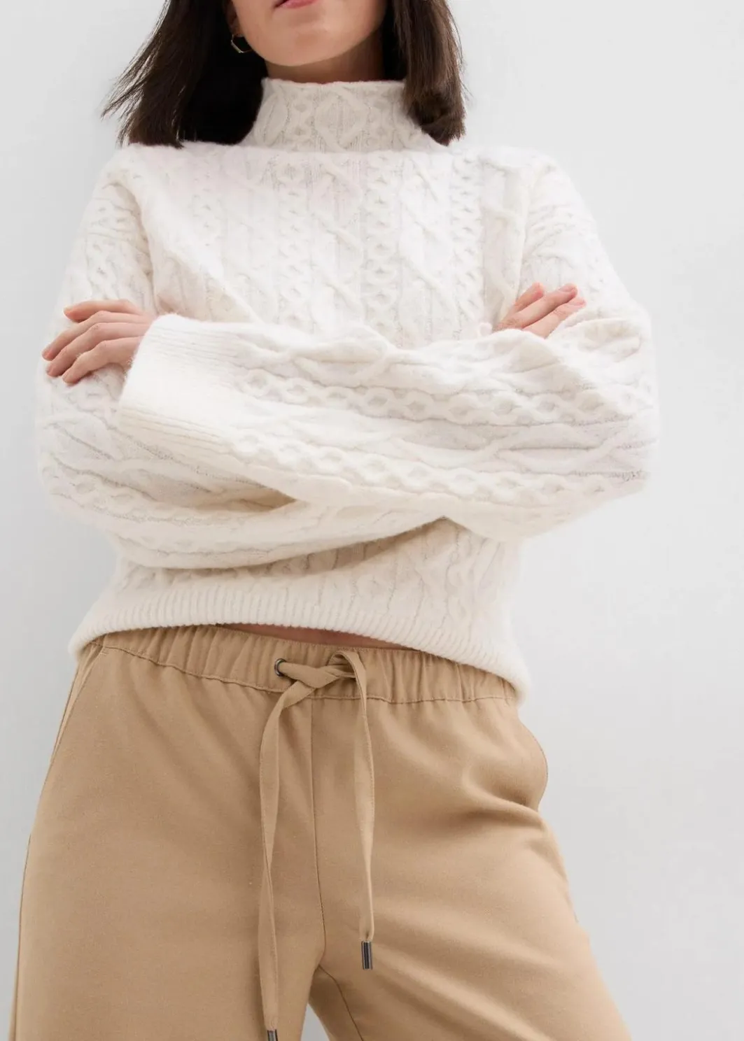 Damen bonprix Hosen|Bekleidung·Kleider|Hose in Wolloptik mit Bequembund