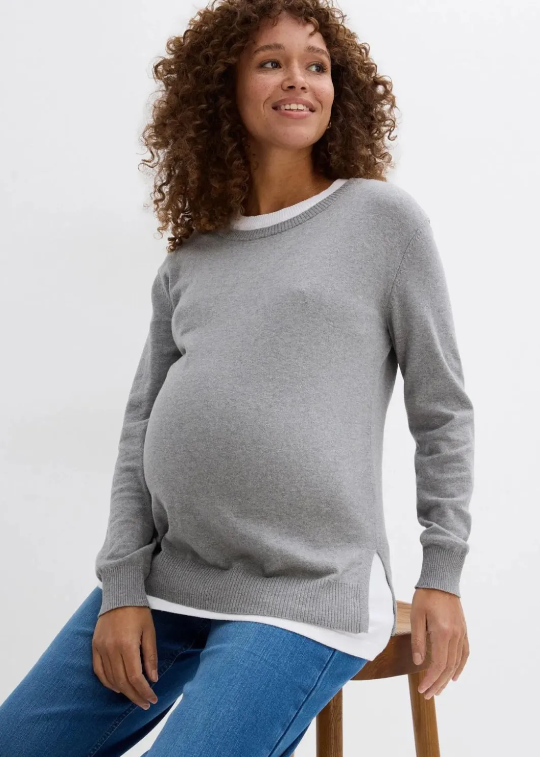 3-in-1 Set aus Umstandspullover und Stilltop aus Baumwollstrick Damen Bekleidung·Blazer|Umstandsmode