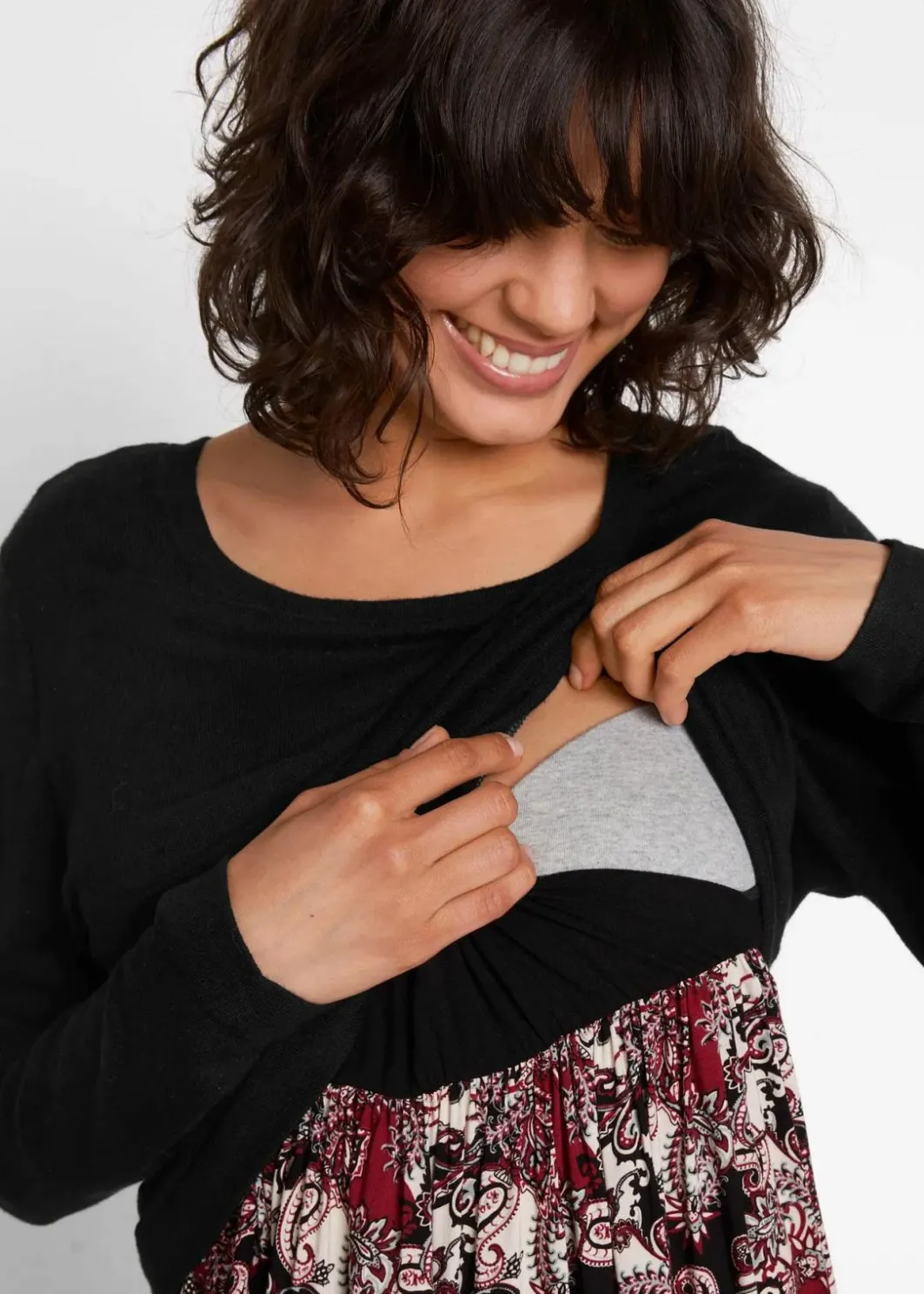 Online 2-in-1 Umstand- und Stillkleid aus einer Materialkombination Damen Umstandsmode