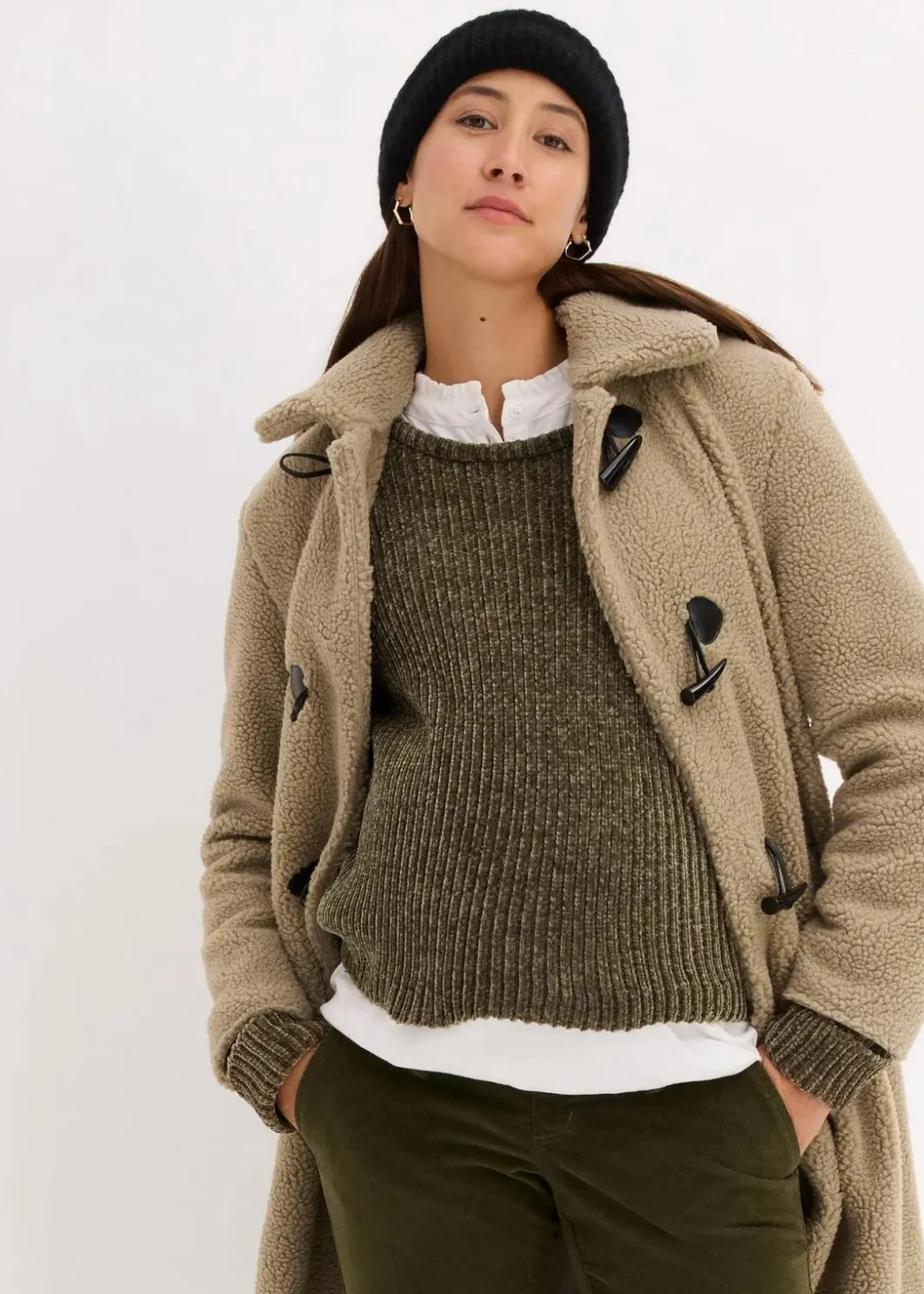 3-in-1 Umstandsmantel mit Trageeinsatz aus Teddyfleece Damen Bekleidung·Blazer|Umstandsmode