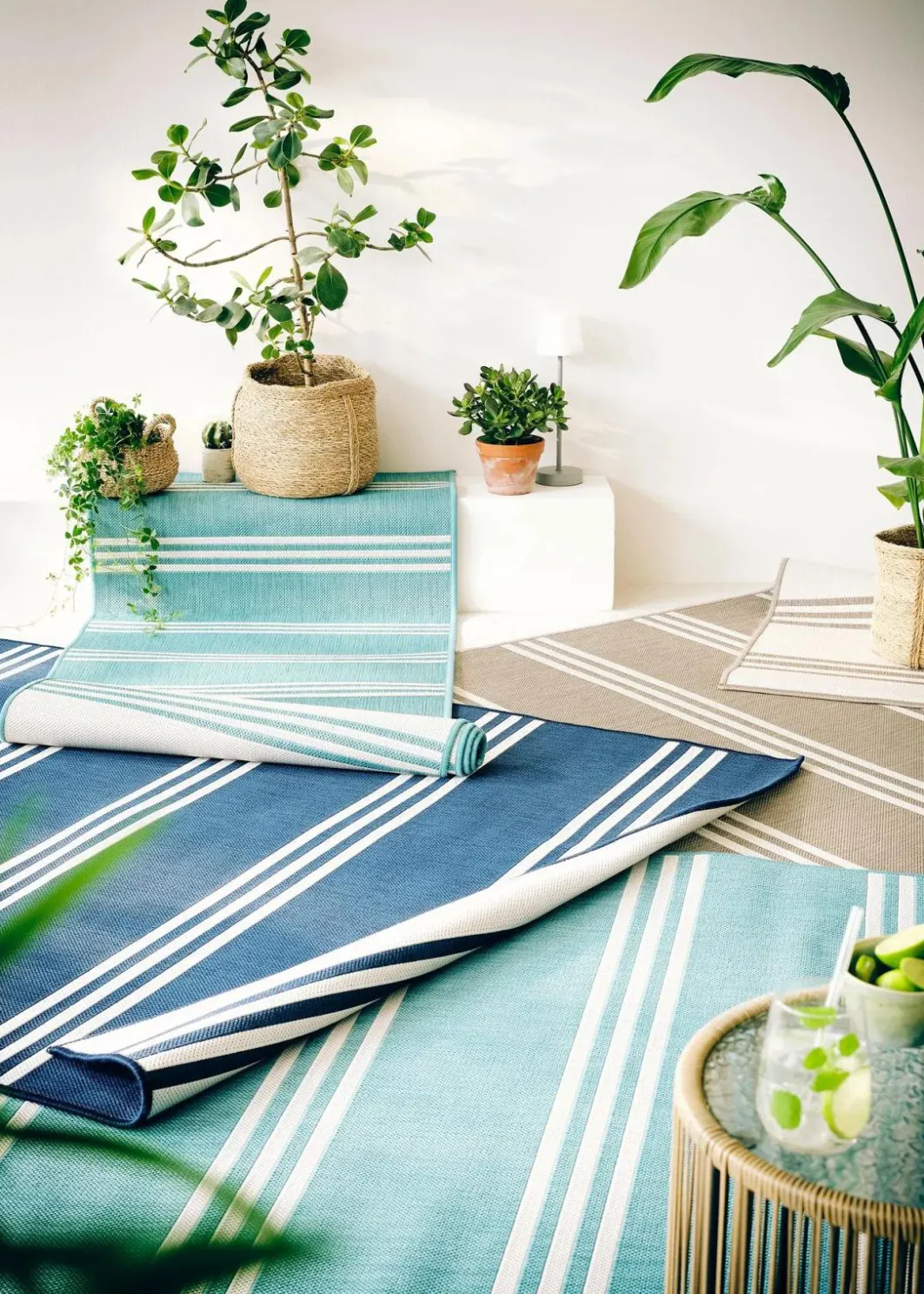 Discount In- und Outdoor Wende-Teppich mit Streifen Flachgewebe-Teppiche|Läufer