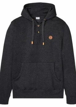 New innen weich angerautes Kapuzensweatshirt mit Lederimitat-Details Herren Sweat|Große Größen
