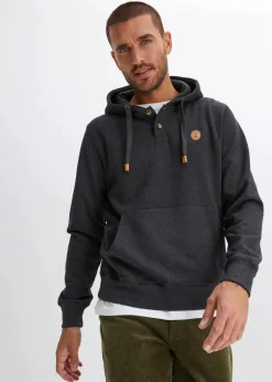 New innen weich angerautes Kapuzensweatshirt mit Lederimitat-Details Herren Sweat|Große Größen