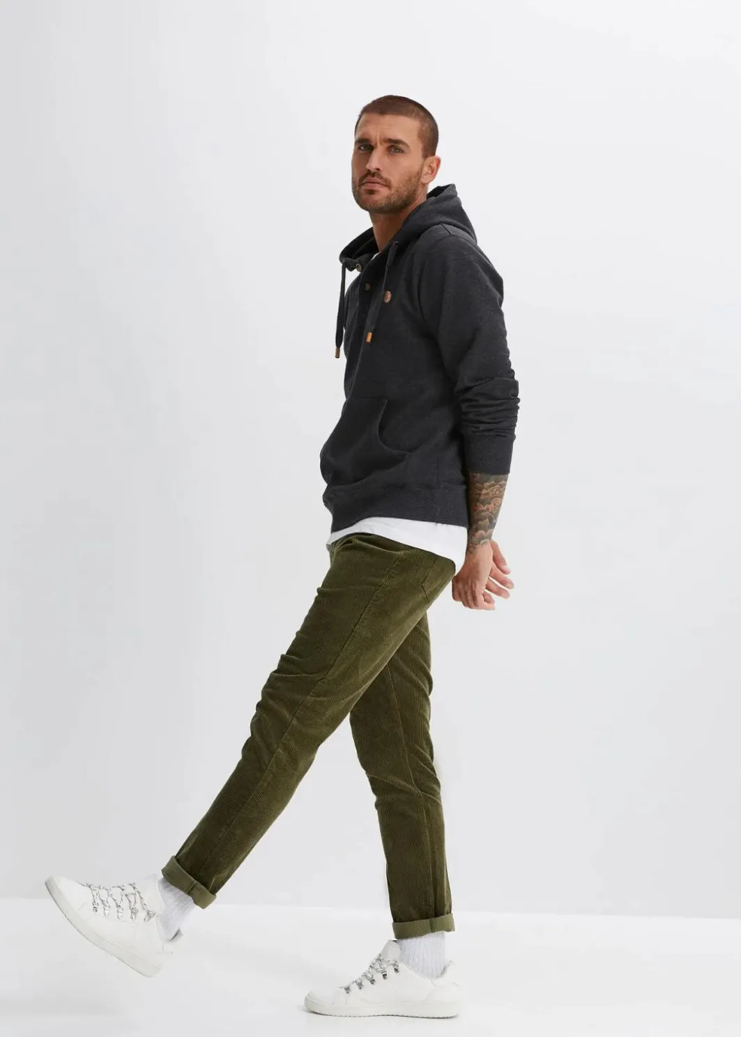 New innen weich angerautes Kapuzensweatshirt mit Lederimitat-Details Herren Sweat|Große Größen
