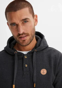 New innen weich angerautes Kapuzensweatshirt mit Lederimitat-Details Herren Sweat|Große Größen