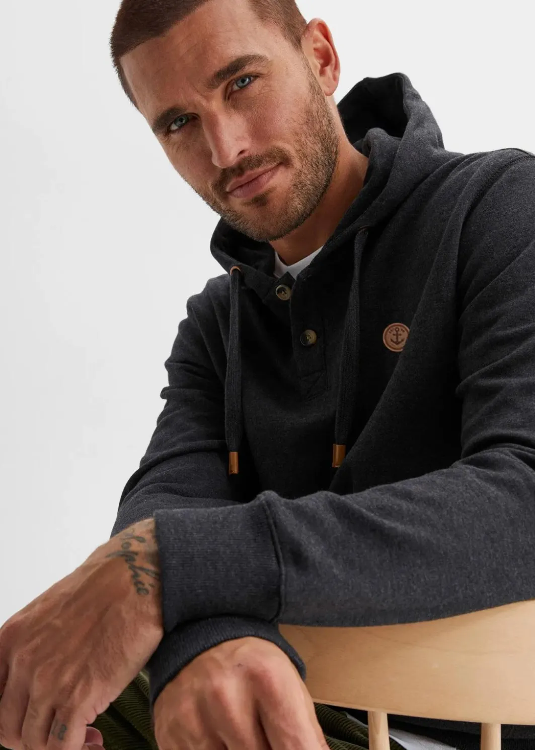New innen weich angerautes Kapuzensweatshirt mit Lederimitat-Details Herren Sweat|Große Größen