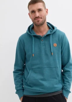 Herren bonprix Große Größen|Sweat|innen weich angerautes Kapuzensweatshirt mit Lederimitat-Details