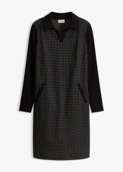 Clearance Jacquard Kleid mit Kontrastkragen Damen Bekleidung·Pullover & Strickjacken|Kleider