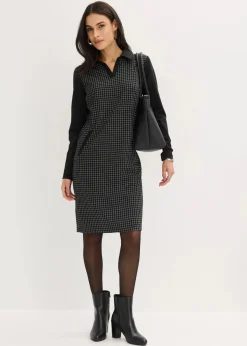 Clearance Jacquard Kleid mit Kontrastkragen Damen Bekleidung·Pullover & Strickjacken|Kleider