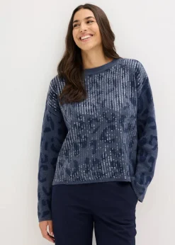 Sale Jacquard Oversize Pullover mit Pailletten Damen Bekleidung·Umstandsmode|Strickmode