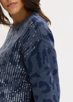 Sale Jacquard Oversize Pullover mit Pailletten Damen Bekleidung·Umstandsmode|Strickmode
