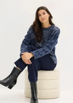 Sale Jacquard Oversize Pullover mit Pailletten Damen Bekleidung·Umstandsmode|Strickmode