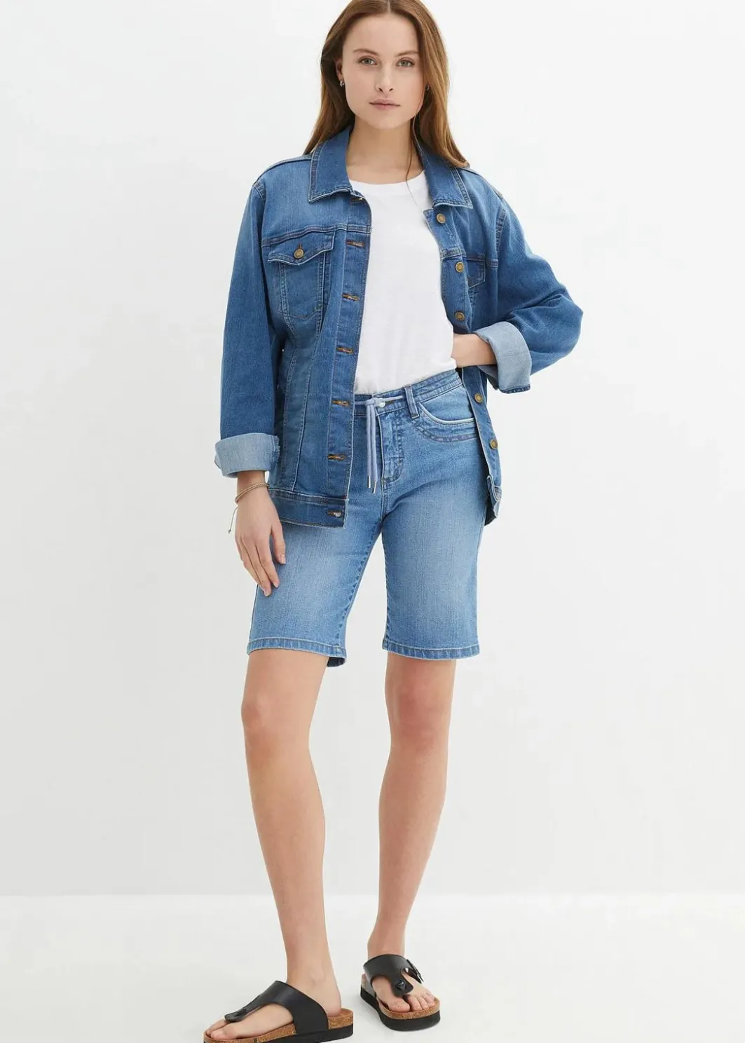 Damen bonprix Bekleidung·Outdoorbekleidung|Bekleidung·Shirts & Tops|Jeans Bermuda Slim Fit Mid Waist