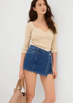 Damen bonprix Bekleidung·Outdoorbekleidung|Bekleidung·Shirts & Tops|Jeans Hosenrock, Mid Waist