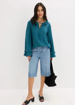 Damen bonprix Bekleidung·Outdoorbekleidung|Bekleidung·Shirts & Tops|Jeans-Bermuda Mid Waist, Low Stretch
