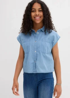 Outlet Jeansbluse aus fließender Baumwolle Kinder Mädchen 9-16 Jahre·Shirts & Blusen|Mädchen 2-8 Jahre·Nachhaltigere Materialien