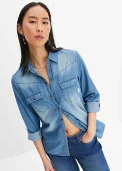 Damen bonprix Bekleidung·Jacken & Mäntel|Blusen & Tuniken|Jeansbluse mit Druckknöpfen, Langarm