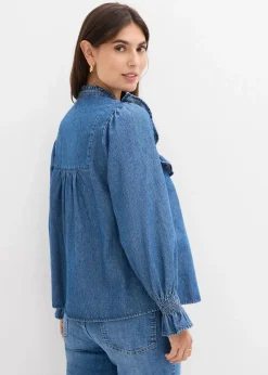 Best Jeansbluse mit Rüschen Damen Bekleidung·Jacken & Mäntel|Blusen & Tuniken