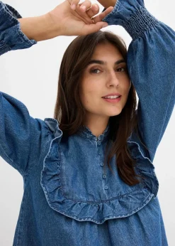 Best Jeansbluse mit Rüschen Damen Bekleidung·Jacken & Mäntel|Blusen & Tuniken