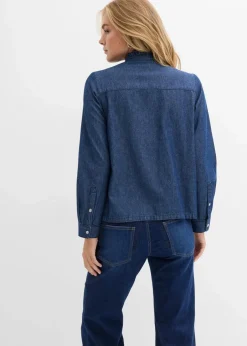 Damen bonprix Bekleidung·Jacken & Mäntel|Blusen & Tuniken|Jeansbluse mit Volants, aus reiner Baumwolle