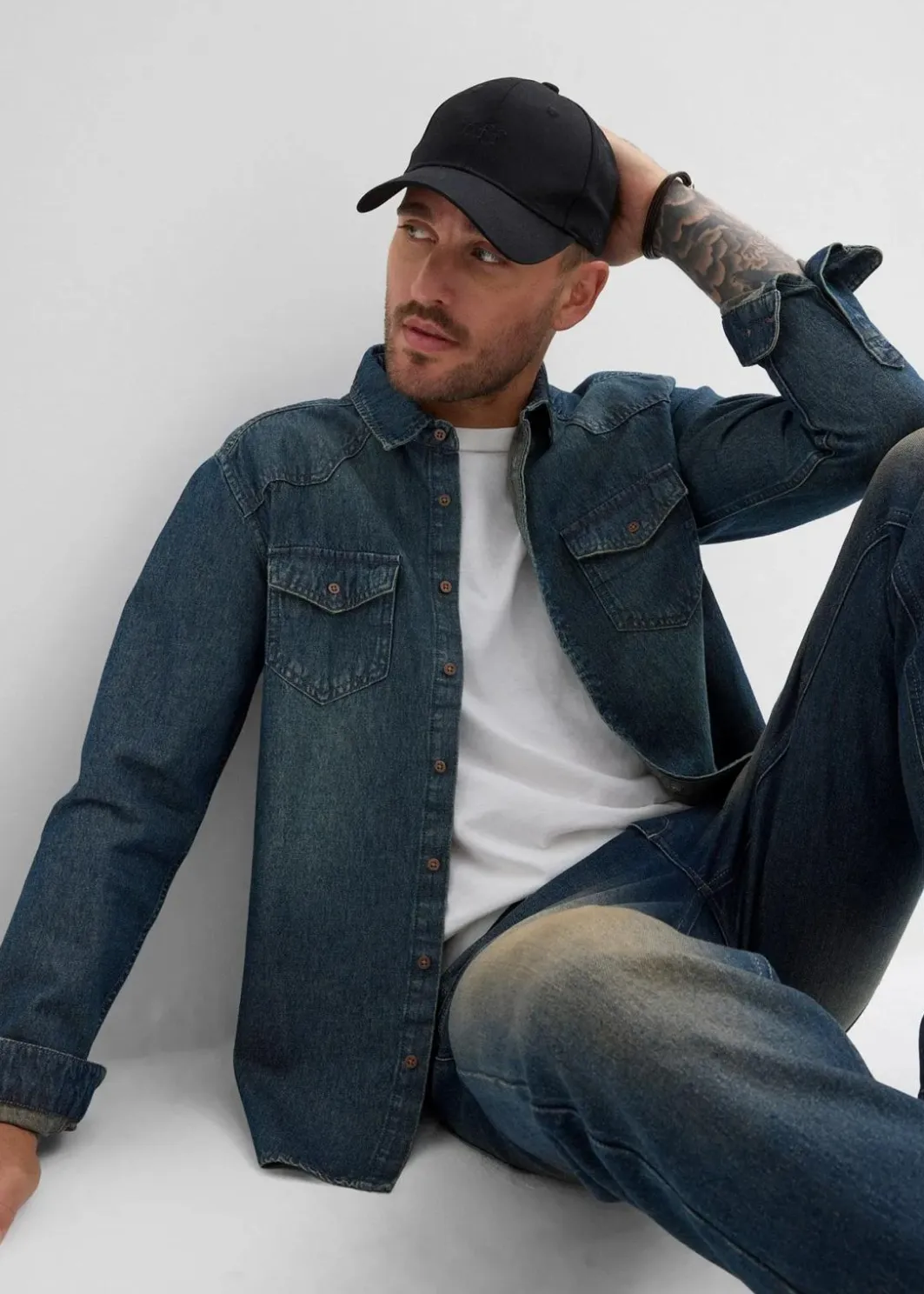 Herren bonprix Große Größen|Hemden|Jeanshemd, Langarm aus reiner Baumwolle