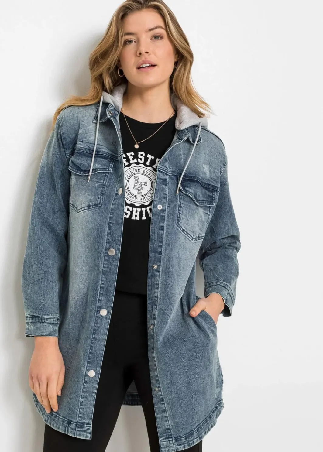 Damen bonprix Jacken & Mäntel|Jeansjacke mit Kapuze