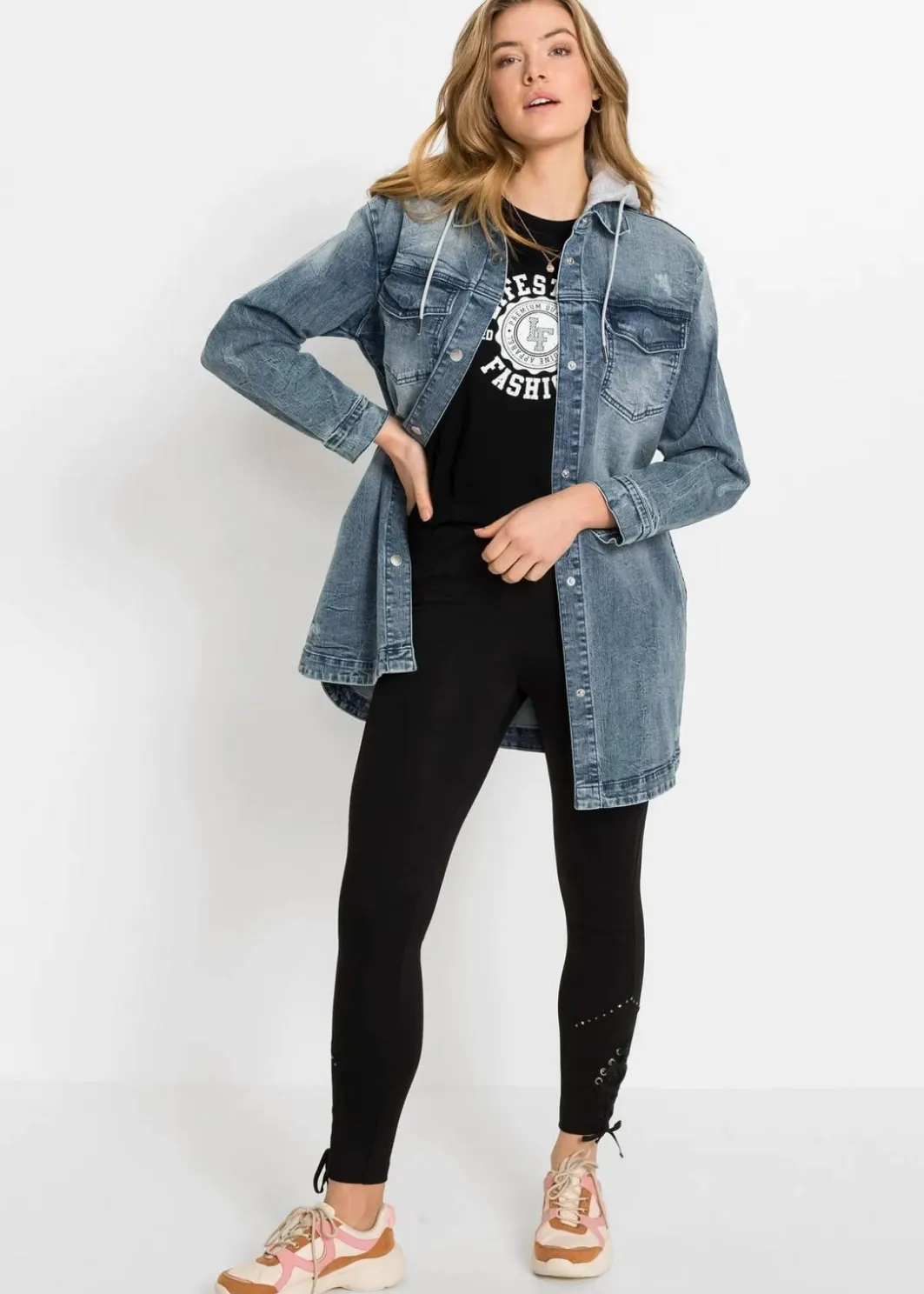 Damen bonprix Jacken & Mäntel|Jeansjacke mit Kapuze