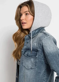 Damen bonprix Jacken & Mäntel|Jeansjacke mit Kapuze