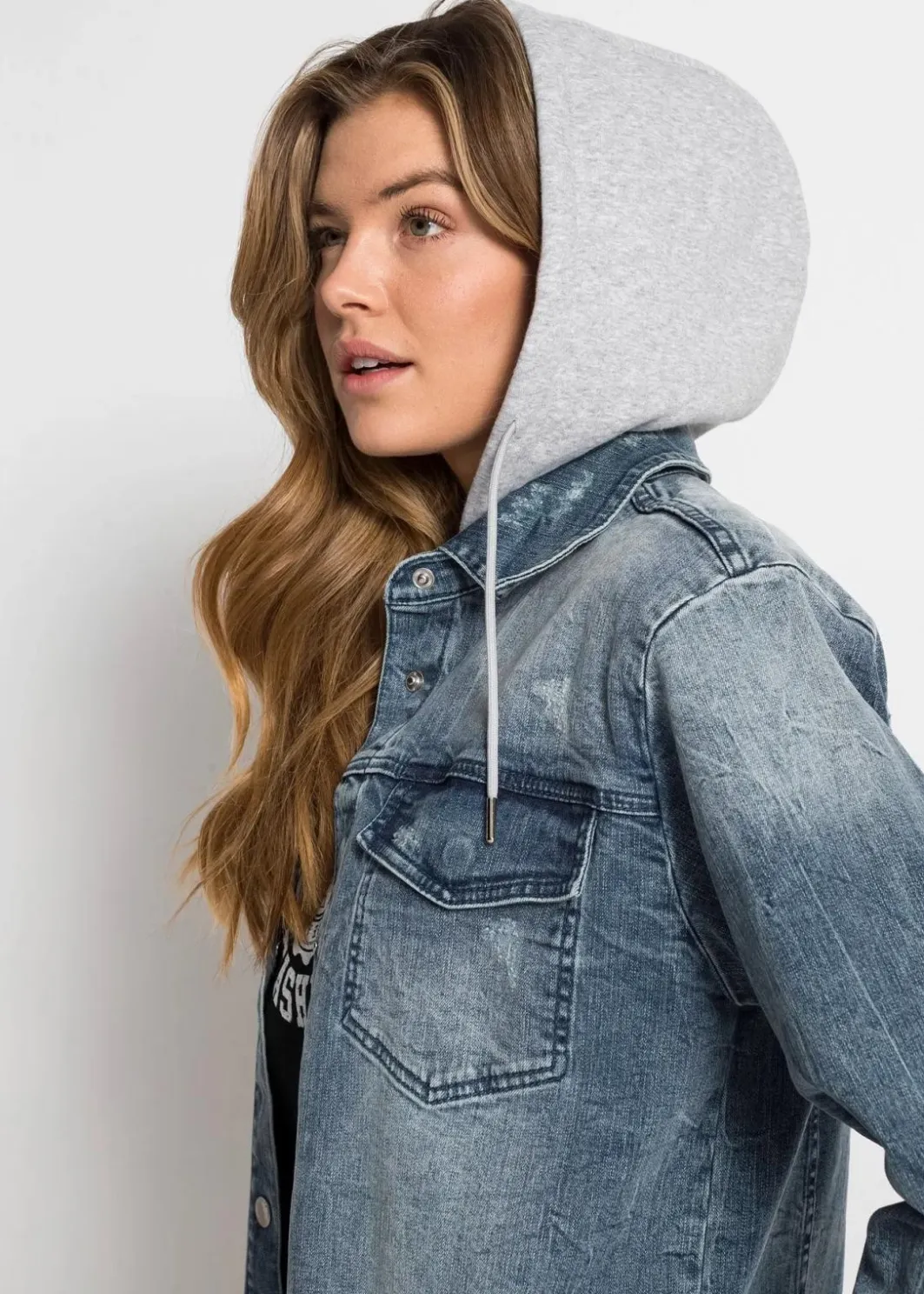 Damen bonprix Jacken & Mäntel|Jeansjacke mit Kapuze