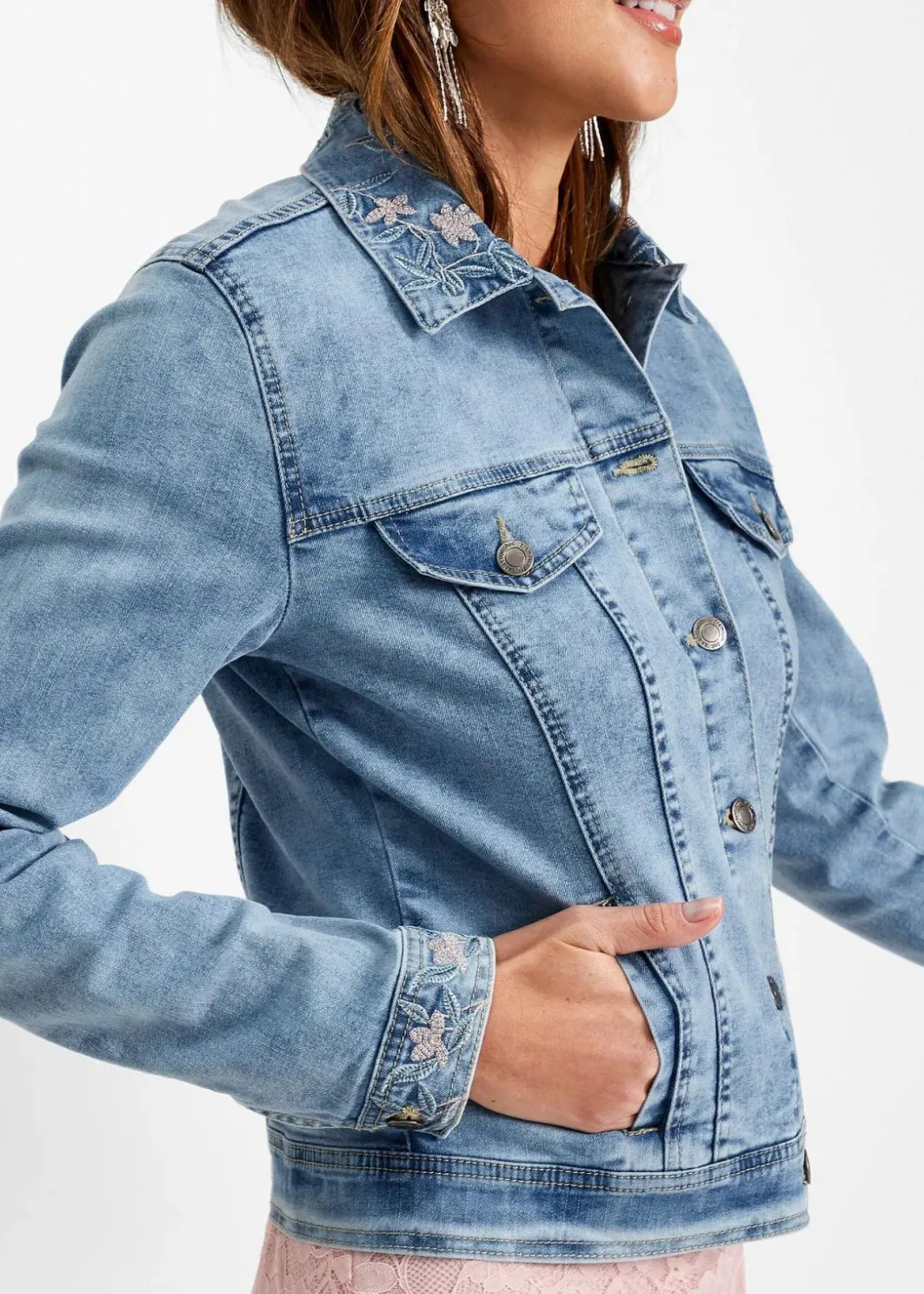 Jeansjacke mit Stickerei Damen Jacken & Mäntel|Bekleidung·Hosen
