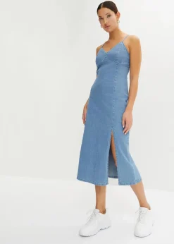 Damen bonprix Nachhaltigere Materialien|Kleider|Jeanskleid mit Schlitz