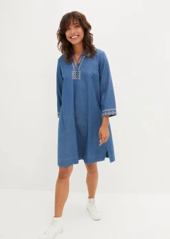 Damen bonprix Kleider|Jeanskleid mit Stickerei