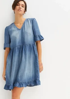 Damen bonprix Nachhaltigere Materialien|Kleider|Jeanskleid mit Volants