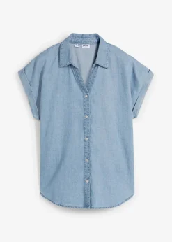 Hot Jeans-Kurzarmbluse mit Leinen Damen Blusen & Tuniken