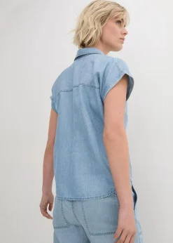 Hot Jeans-Kurzarmbluse mit Leinen Damen Blusen & Tuniken