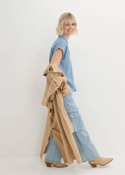 Hot Jeans-Kurzarmbluse mit Leinen Damen Blusen & Tuniken