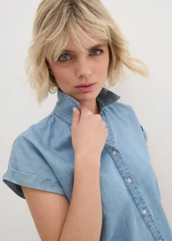 Hot Jeans-Kurzarmbluse mit Leinen Damen Blusen & Tuniken