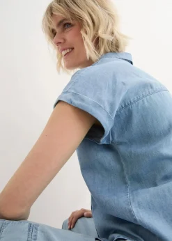 Hot Jeans-Kurzarmbluse mit Leinen Damen Blusen & Tuniken