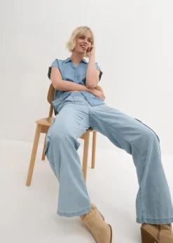 Hot Jeans-Kurzarmbluse mit Leinen Damen Blusen & Tuniken