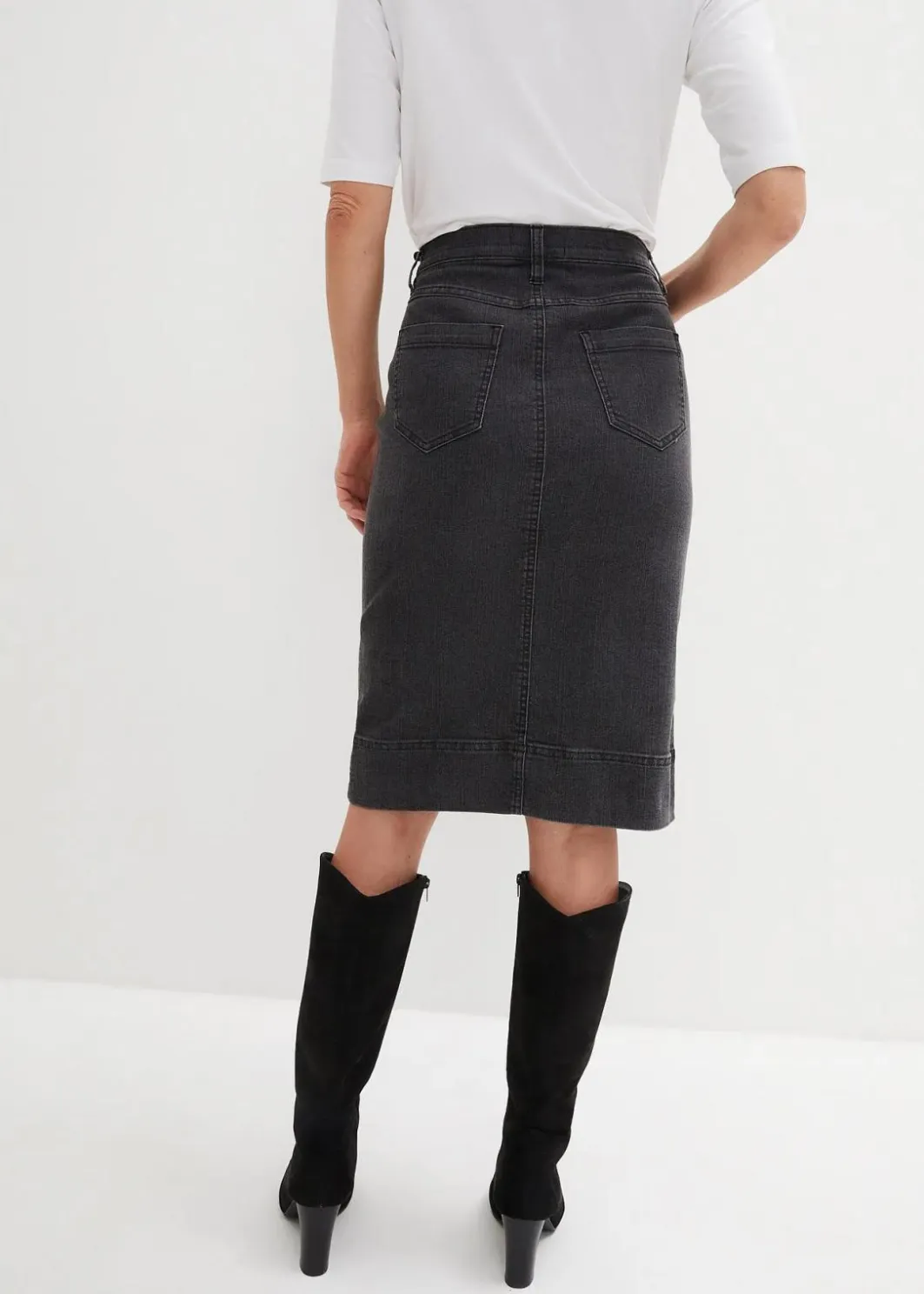 Damen bonprix Röcke|Bekleidung·Sportbekleidung|Jeansrock Mid Waist, Stretch