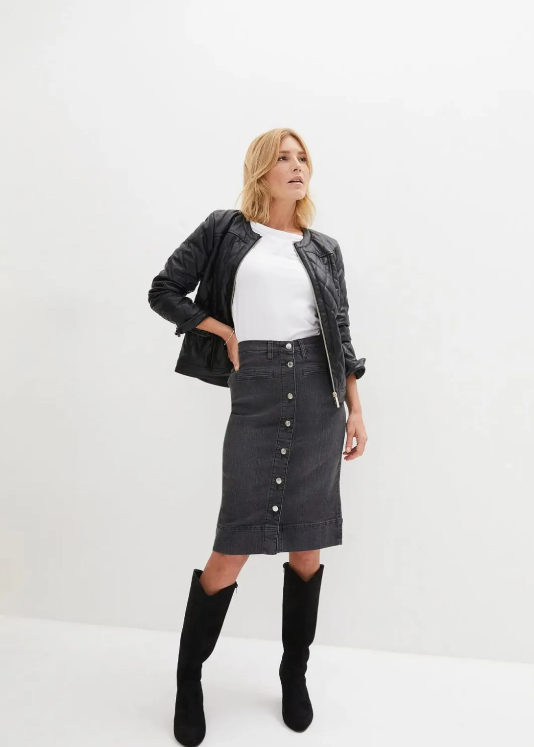 Damen bonprix Röcke|Bekleidung·Sportbekleidung|Jeansrock Mid Waist, Stretch