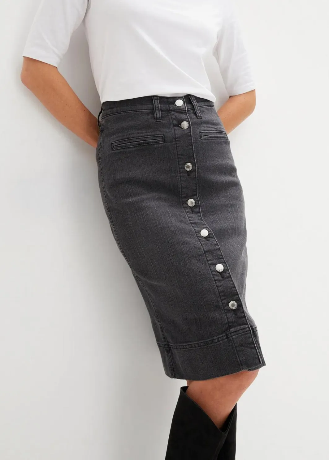 Damen bonprix Röcke|Bekleidung·Sportbekleidung|Jeansrock Mid Waist, Stretch