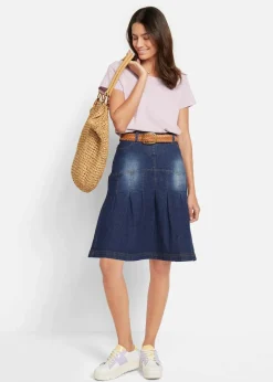 Damen bonprix Bekleidung·Sportbekleidung|Röcke|Jeansrock mit Biesen und Bequembund, A-Linie