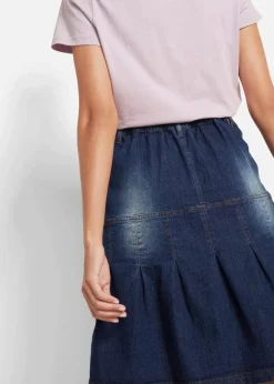 Damen bonprix Bekleidung·Sportbekleidung|Röcke|Jeansrock mit Biesen und Bequembund, A-Linie