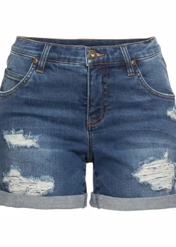 Sale Jeansshorts Mid Waist mit Destroy- Effekten Damen Shorts|Jeans