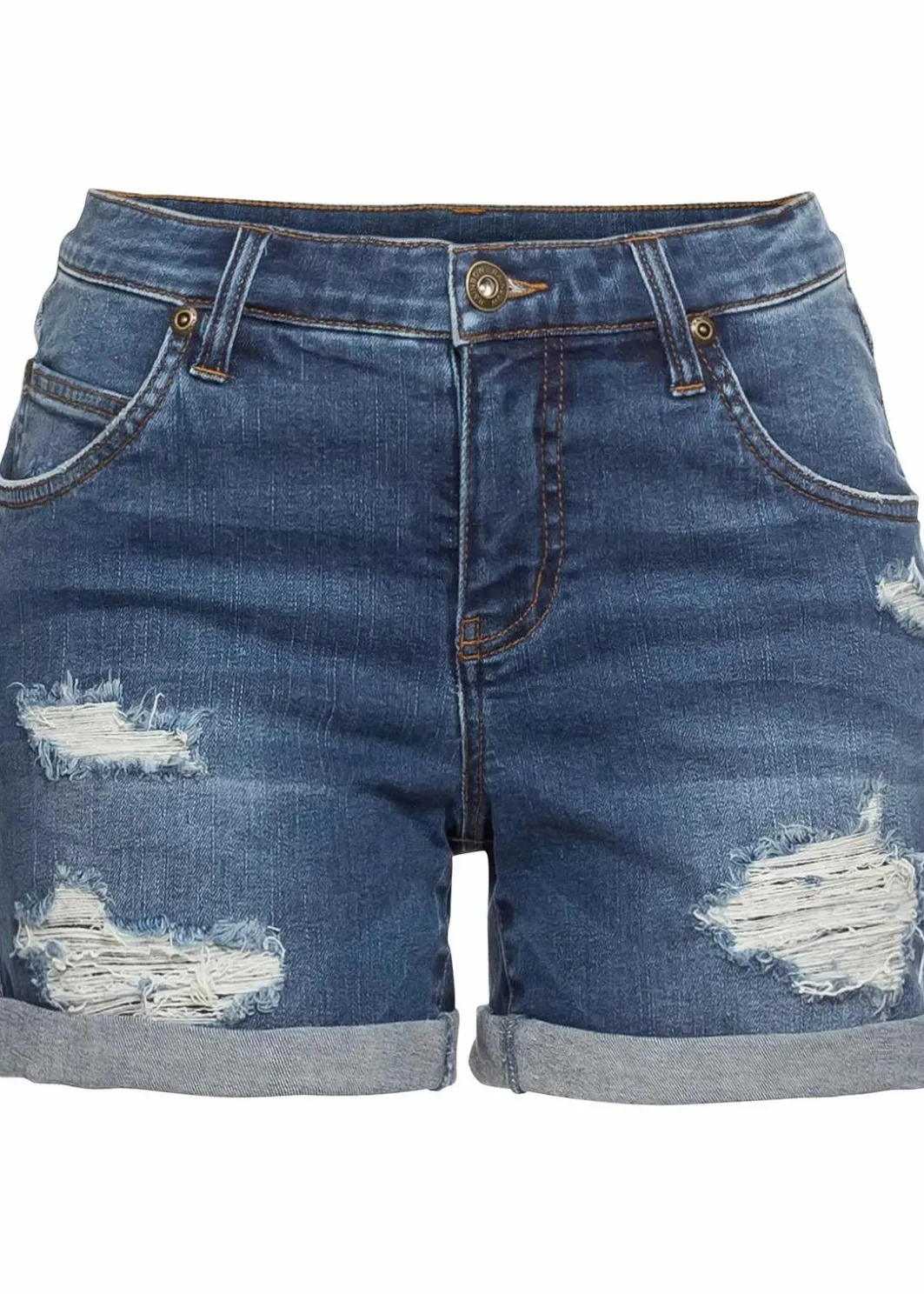 Sale Jeansshorts Mid Waist mit Destroy- Effekten Damen Shorts|Jeans
