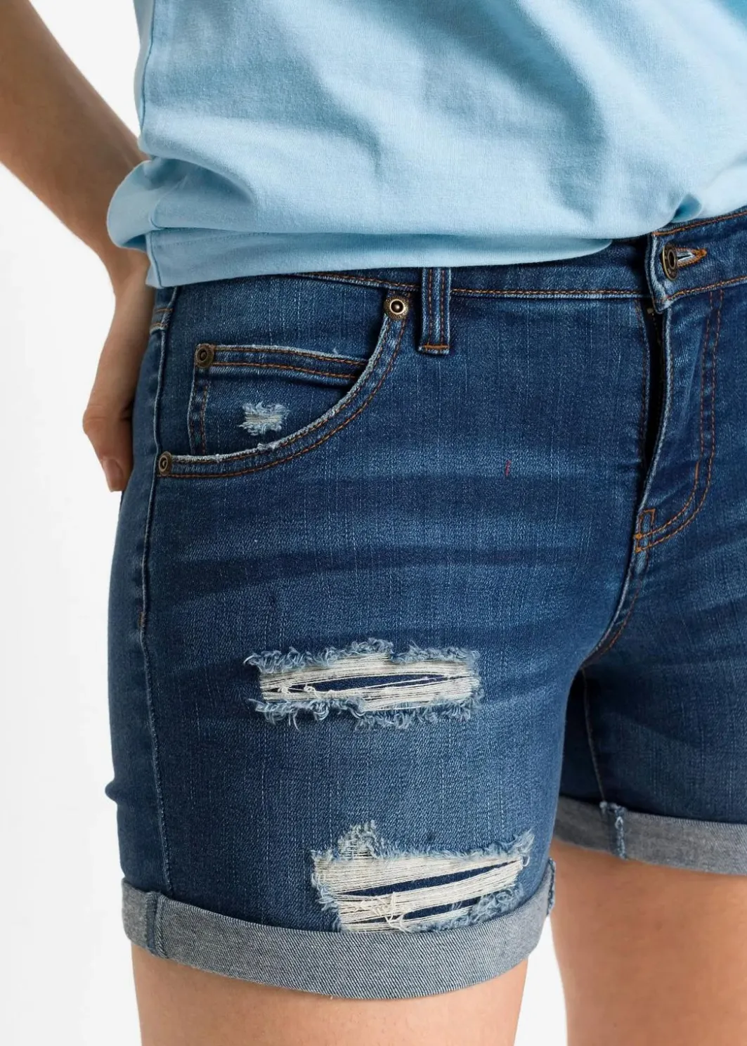 Sale Jeansshorts Mid Waist mit Destroy- Effekten Damen Shorts|Jeans