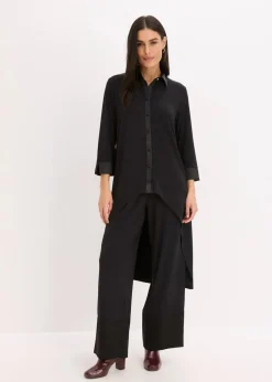 Discount Jersey Bluse mit Satinbesätzen Damen Bekleidung·Jacken & Mäntel|Blusen & Tuniken
